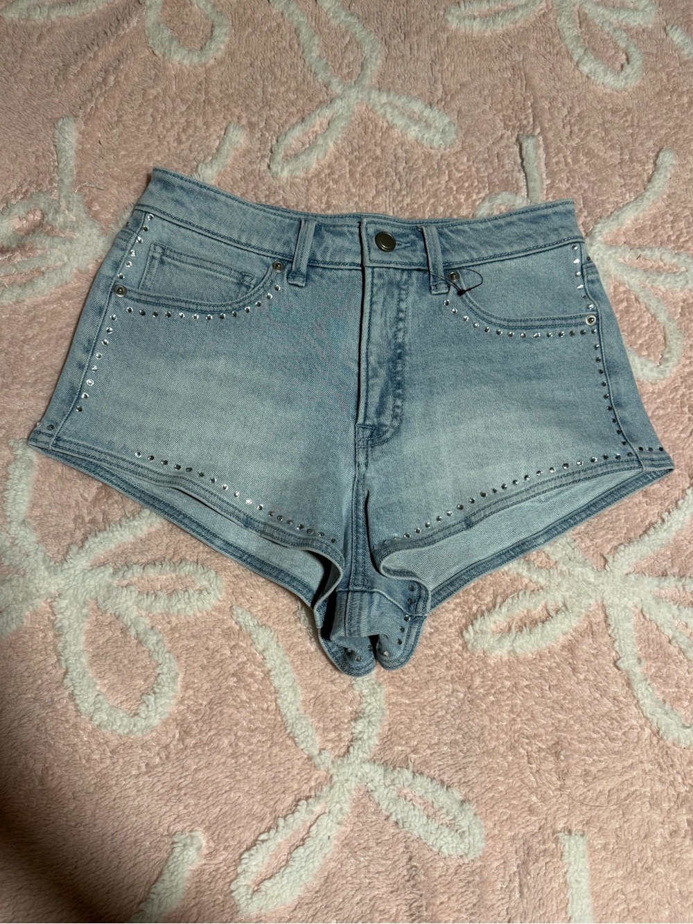 Good American Light Blue Bling Denim Shorties